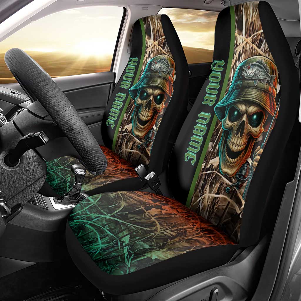 Personalized Fish Reaper Skull Car Seat Cover Camouflage Background and Fishing Rod Graphic Design - Wonder Print Shop