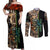 Personalized Fish Reaper Skull Couples Matching Off Shoulder Maxi Dress and Long Sleeve Button Shirt Camouflage Background and Fishing Rod Graphic Design - Wonder Print Shop