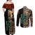 Personalized Fish Reaper Skull Couples Matching Off Shoulder Maxi Dress and Long Sleeve Button Shirt Camouflage Background and Fishing Rod Graphic Design - Wonder Print Shop