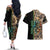 Personalized Fish Reaper Skull Couples Matching Off The Shoulder Long Sleeve Dress and Hawaiian Shirt Camouflage Background and Fishing Rod Graphic Design - Wonder Print Shop