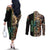 Personalized Fish Reaper Skull Couples Matching Off The Shoulder Long Sleeve Dress and Long Sleeve Button Shirt Camouflage Background and Fishing Rod Graphic Design - Wonder Print Shop
