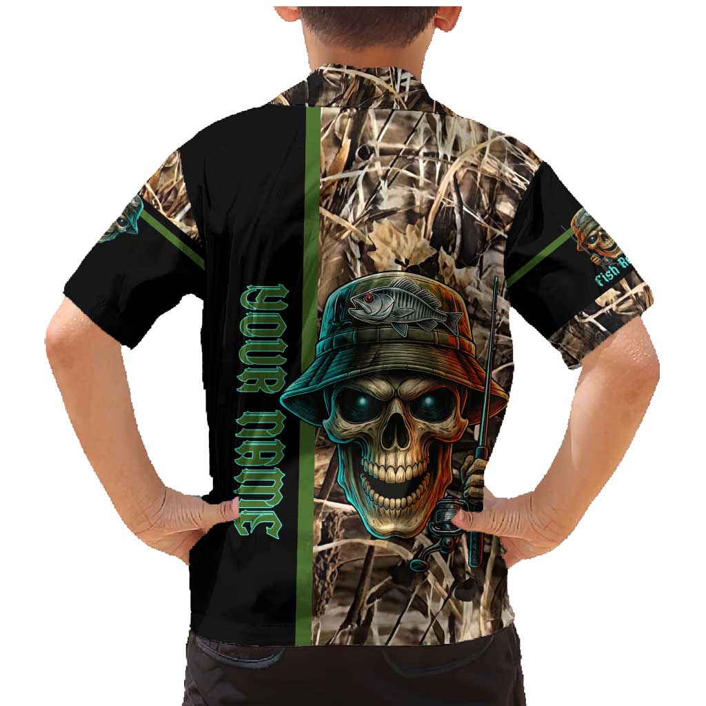 Personalized Fish Reaper Skull Family Matching Mermaid Dress and Hawaiian Shirt Camouflage Background and Fishing Rod Graphic Design - Wonder Print Shop