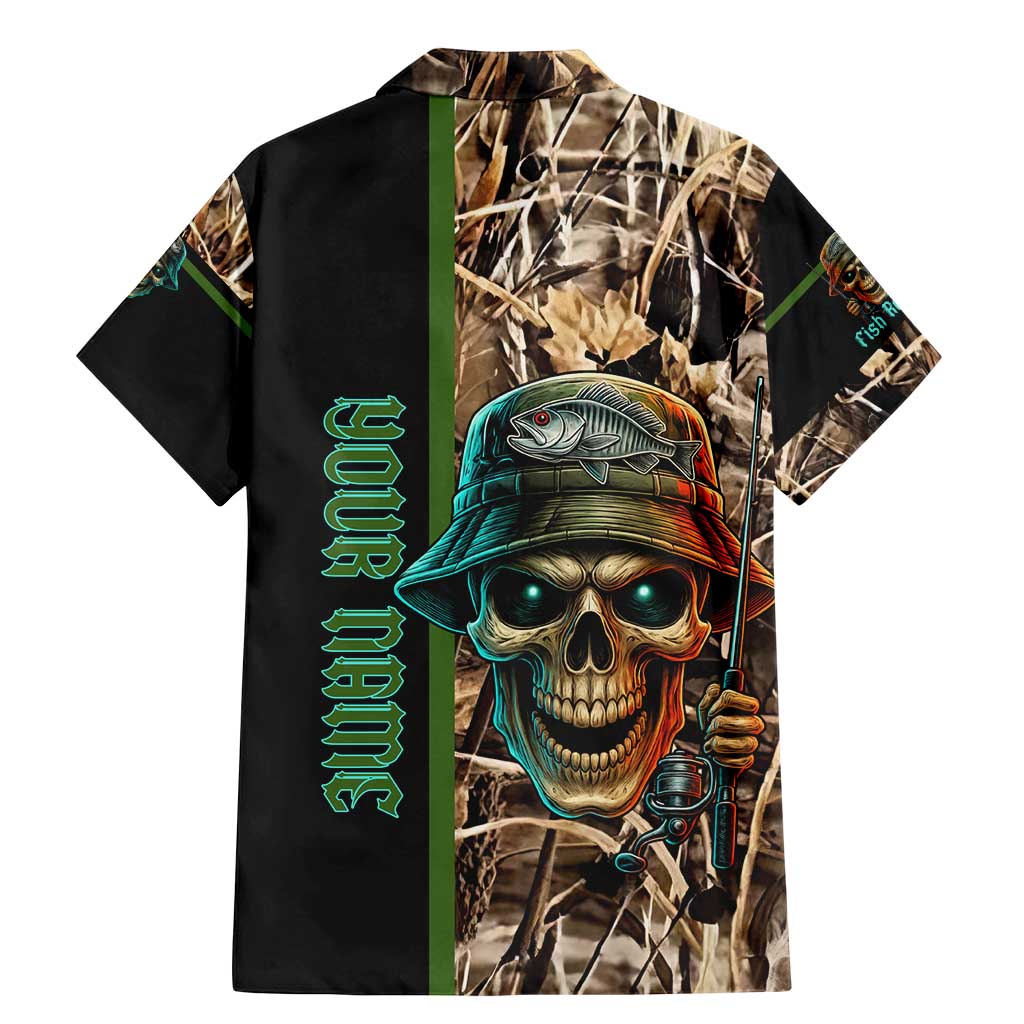 Personalized Fish Reaper Skull Family Matching Mermaid Dress and Hawaiian Shirt Camouflage Background and Fishing Rod Graphic Design - Wonder Print Shop
