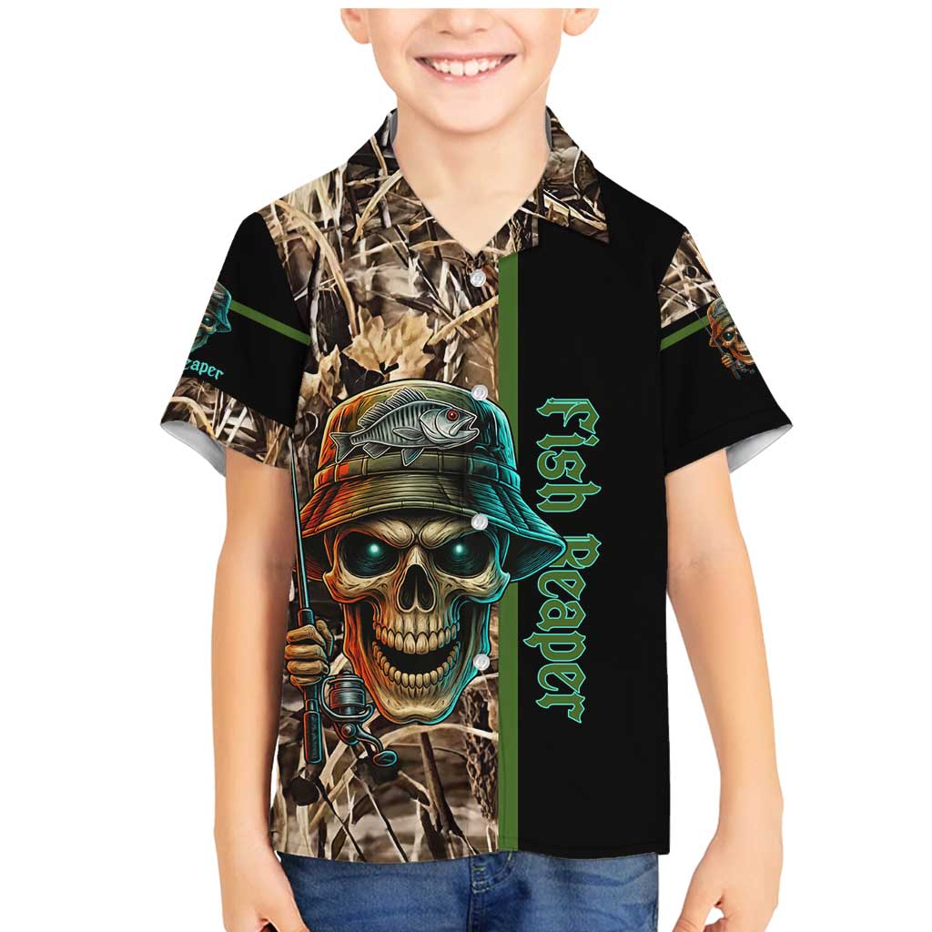 Personalized Fish Reaper Skull Family Matching Mermaid Dress and Hawaiian Shirt Camouflage Background and Fishing Rod Graphic Design - Wonder Print Shop