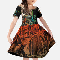 Personalized Fish Reaper Skull Family Matching Off The Shoulder Long Sleeve Dress and Hawaiian Shirt Camouflage Background and Fishing Rod Graphic Design - Wonder Print Shop