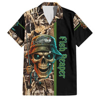 Personalized Fish Reaper Skull Family Matching Off The Shoulder Long Sleeve Dress and Hawaiian Shirt Camouflage Background and Fishing Rod Graphic Design - Wonder Print Shop