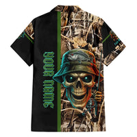 Personalized Fish Reaper Skull Family Matching Off The Shoulder Long Sleeve Dress and Hawaiian Shirt Camouflage Background and Fishing Rod Graphic Design - Wonder Print Shop
