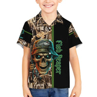 Personalized Fish Reaper Skull Family Matching Off The Shoulder Long Sleeve Dress and Hawaiian Shirt Camouflage Background and Fishing Rod Graphic Design - Wonder Print Shop