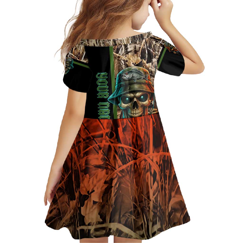 Personalized Fish Reaper Skull Family Matching Off Shoulder Maxi Dress and Hawaiian Shirt Camouflage Background and Fishing Rod Graphic Design - Wonder Print Shop