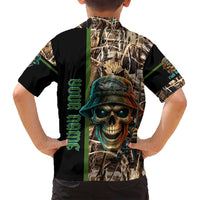 Personalized Fish Reaper Skull Family Matching Off Shoulder Short Dress and Hawaiian Shirt Camouflage Background and Fishing Rod Graphic Design - Wonder Print Shop