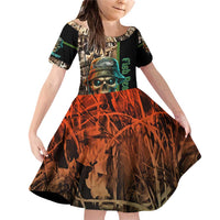 Personalized Fish Reaper Skull Family Matching Off Shoulder Short Dress and Hawaiian Shirt Camouflage Background and Fishing Rod Graphic Design - Wonder Print Shop