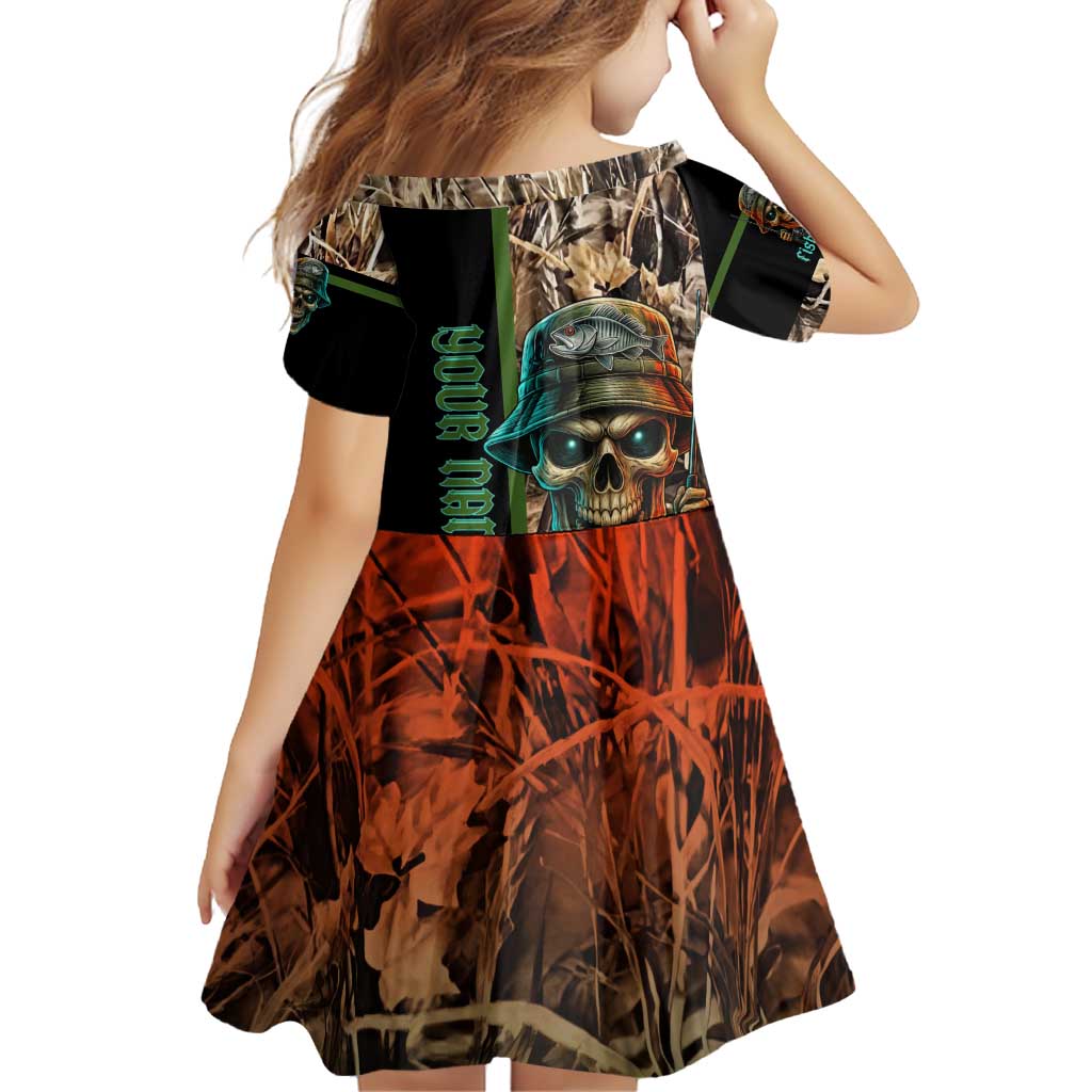 Personalized Fish Reaper Skull Family Matching Off Shoulder Short Dress and Hawaiian Shirt Camouflage Background and Fishing Rod Graphic Design - Wonder Print Shop