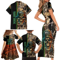 Personalized Fish Reaper Skull Family Matching Short Sleeve Bodycon Dress and Hawaiian Shirt Camouflage Background and Fishing Rod Graphic Design - Wonder Print Shop
