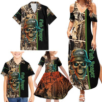 Personalized Fish Reaper Skull Family Matching Summer Maxi Dress and Hawaiian Shirt Camouflage Background and Fishing Rod Graphic Design - Wonder Print Shop
