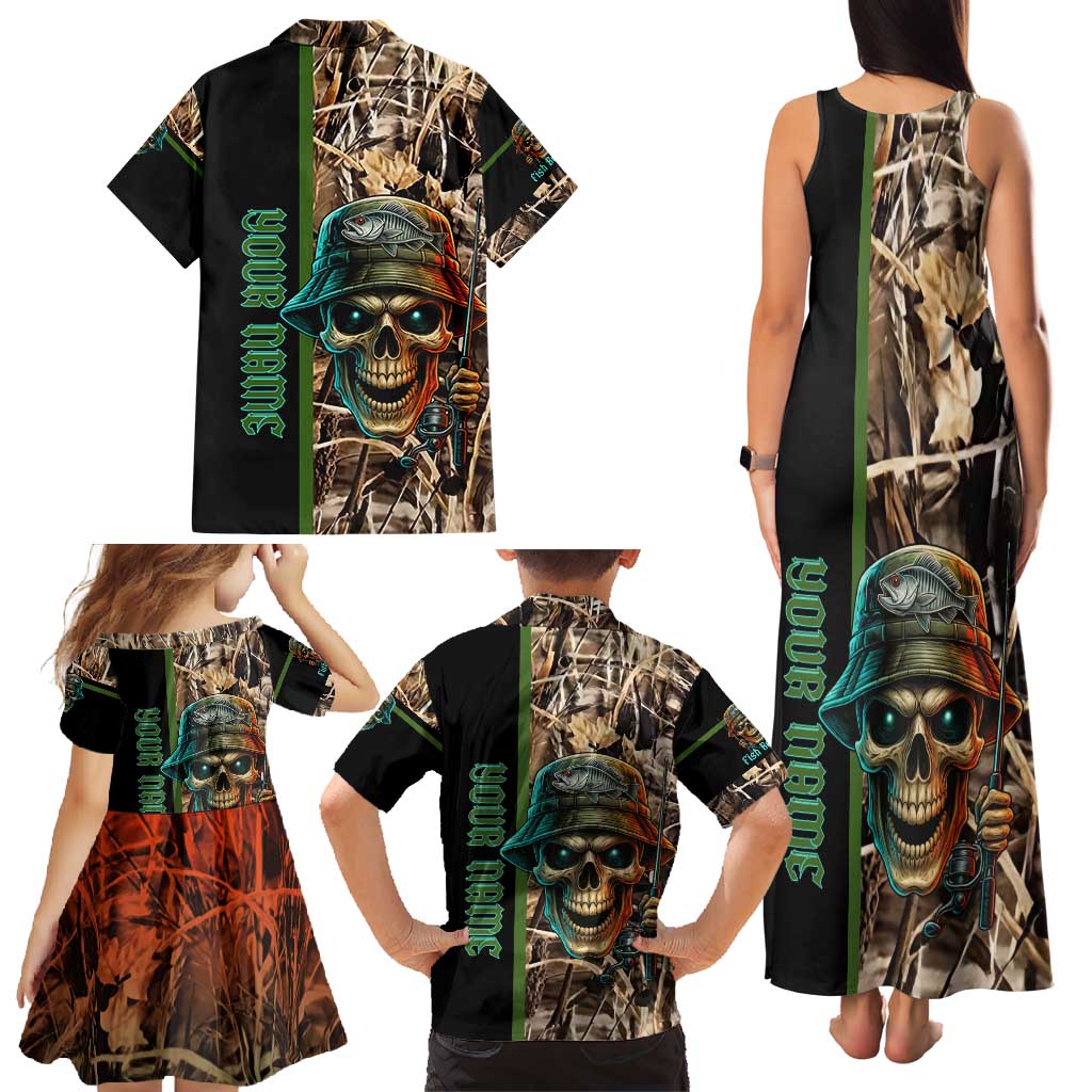 Personalized Fish Reaper Skull Family Matching Tank Maxi Dress and Hawaiian Shirt Camouflage Background and Fishing Rod Graphic Design - Wonder Print Shop