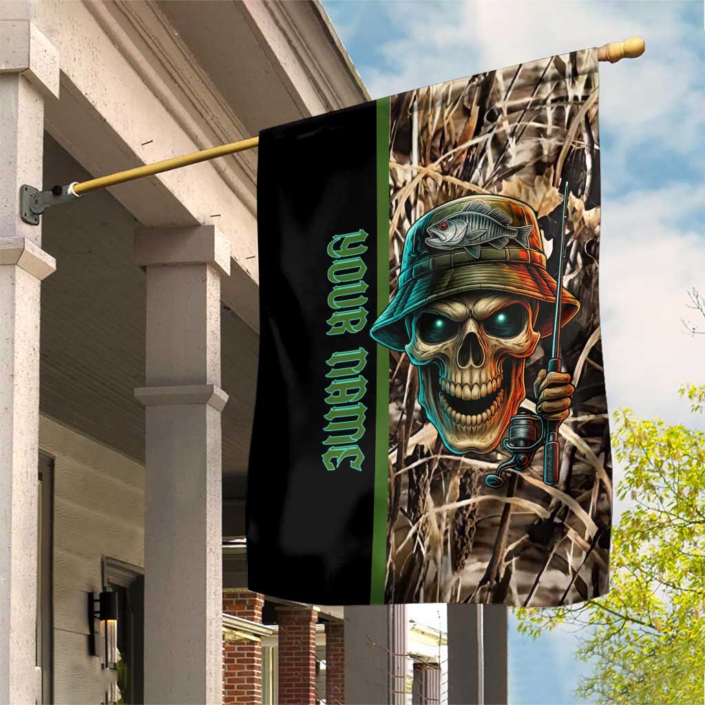 Personalized Fish Reaper Skull Garden Flag Camouflage Background and Fishing Rod Graphic Design - Wonder Print Shop