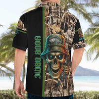 Personalized Fish Reaper Skull Hawaiian Shirt Camouflage Background and Fishing Rod Graphic Design - Wonder Print Shop