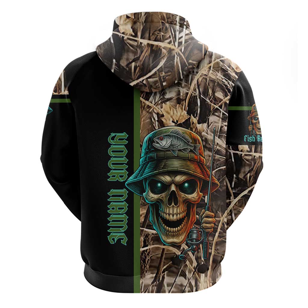 Personalized Fish Reaper Skull Hoodie Camouflage Background and Fishing Rod Graphic Design - Wonder Print Shop