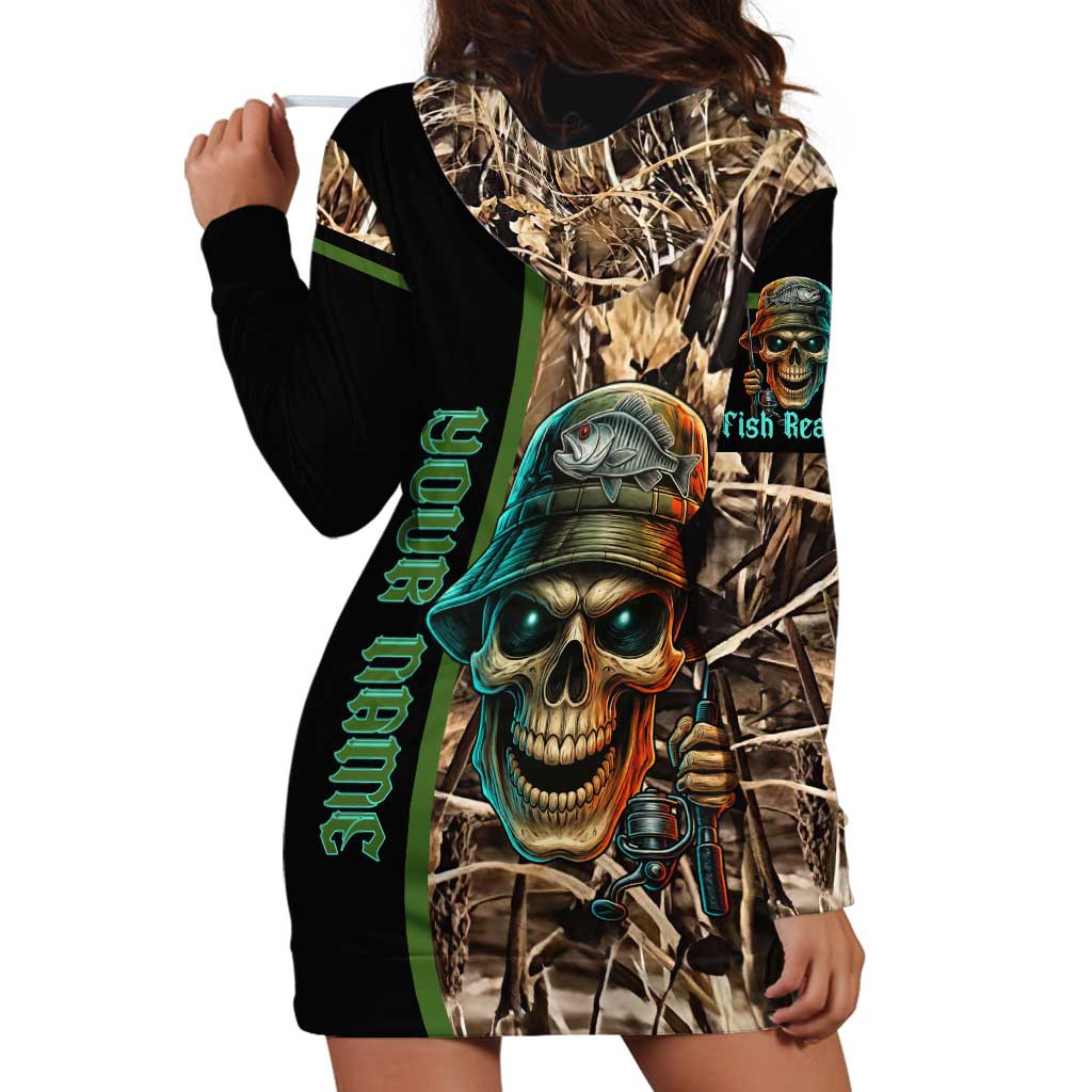 Personalized Fish Reaper Skull Hoodie Dress Camouflage Background and Fishing Rod Graphic Design - Wonder Print Shop