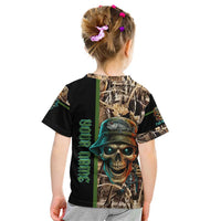 Personalized Fish Reaper Skull Kid T Shirt Camouflage Background and Fishing Rod Graphic Design - Wonder Print Shop
