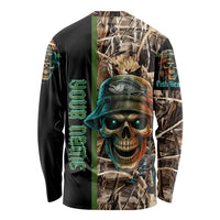 Personalized Fish Reaper Skull Long Sleeve Shirt Camouflage Background and Fishing Rod Graphic Design - Wonder Print Shop