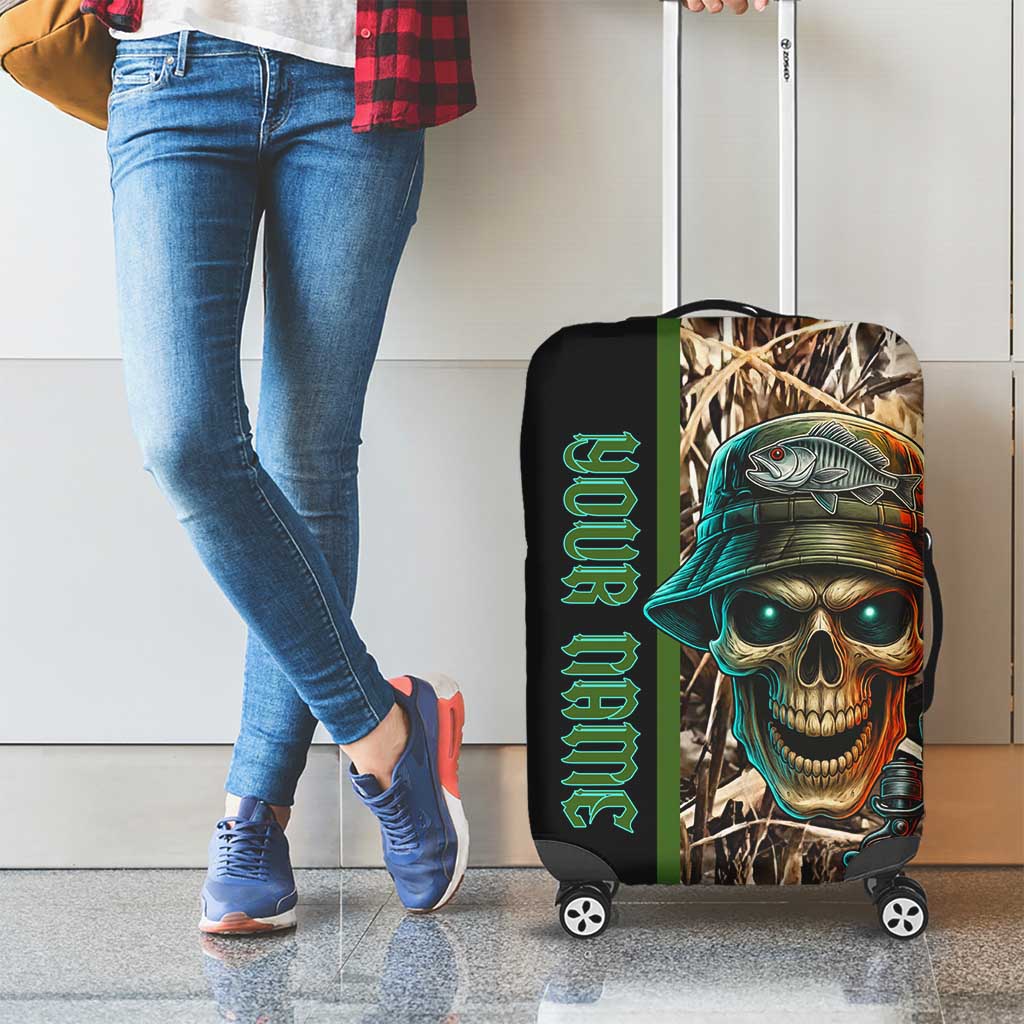 Personalized Fish Reaper Skull Luggage Cover Camouflage Background and Fishing Rod Graphic Design - Wonder Print Shop