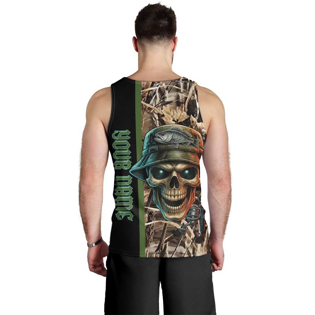Personalized Fish Reaper Skull Men Tank Top Camouflage Background and Fishing Rod Graphic Design - Wonder Print Shop