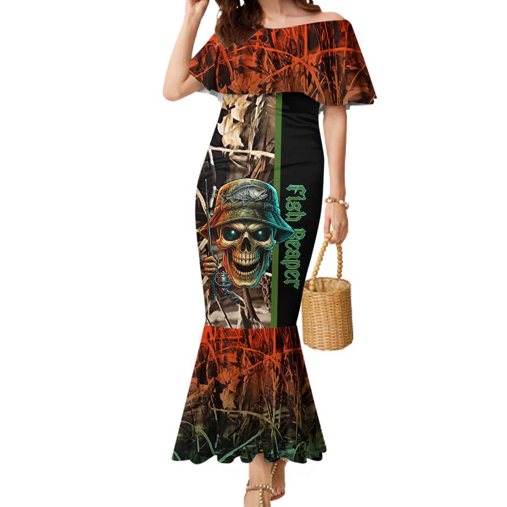 Personalized Fish Reaper Skull Mermaid Dress Camouflage Background and Fishing Rod Graphic Design - Wonder Print Shop