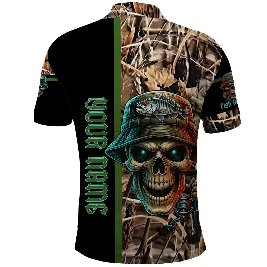 Personalized Fish Reaper Skull Polo Shirt Camouflage Background and Fishing Rod Graphic Design - Wonder Print Shop