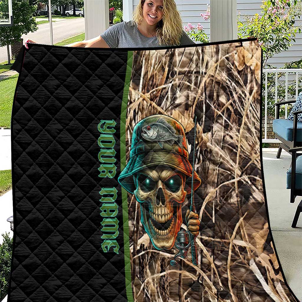 Personalized Fish Reaper Skull Quilt Camouflage Background and Fishing Rod Graphic Design - Wonder Print Shop