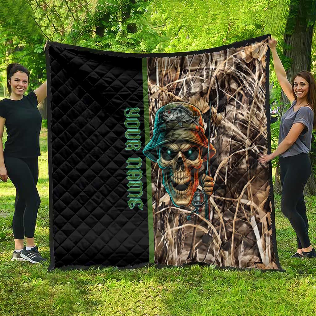 Personalized Fish Reaper Skull Quilt Camouflage Background and Fishing Rod Graphic Design - Wonder Print Shop