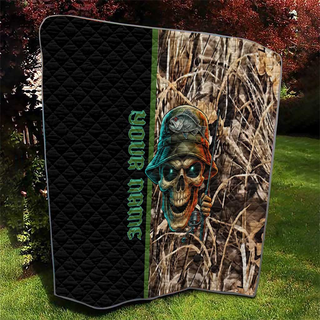 Personalized Fish Reaper Skull Quilt Camouflage Background and Fishing Rod Graphic Design - Wonder Print Shop