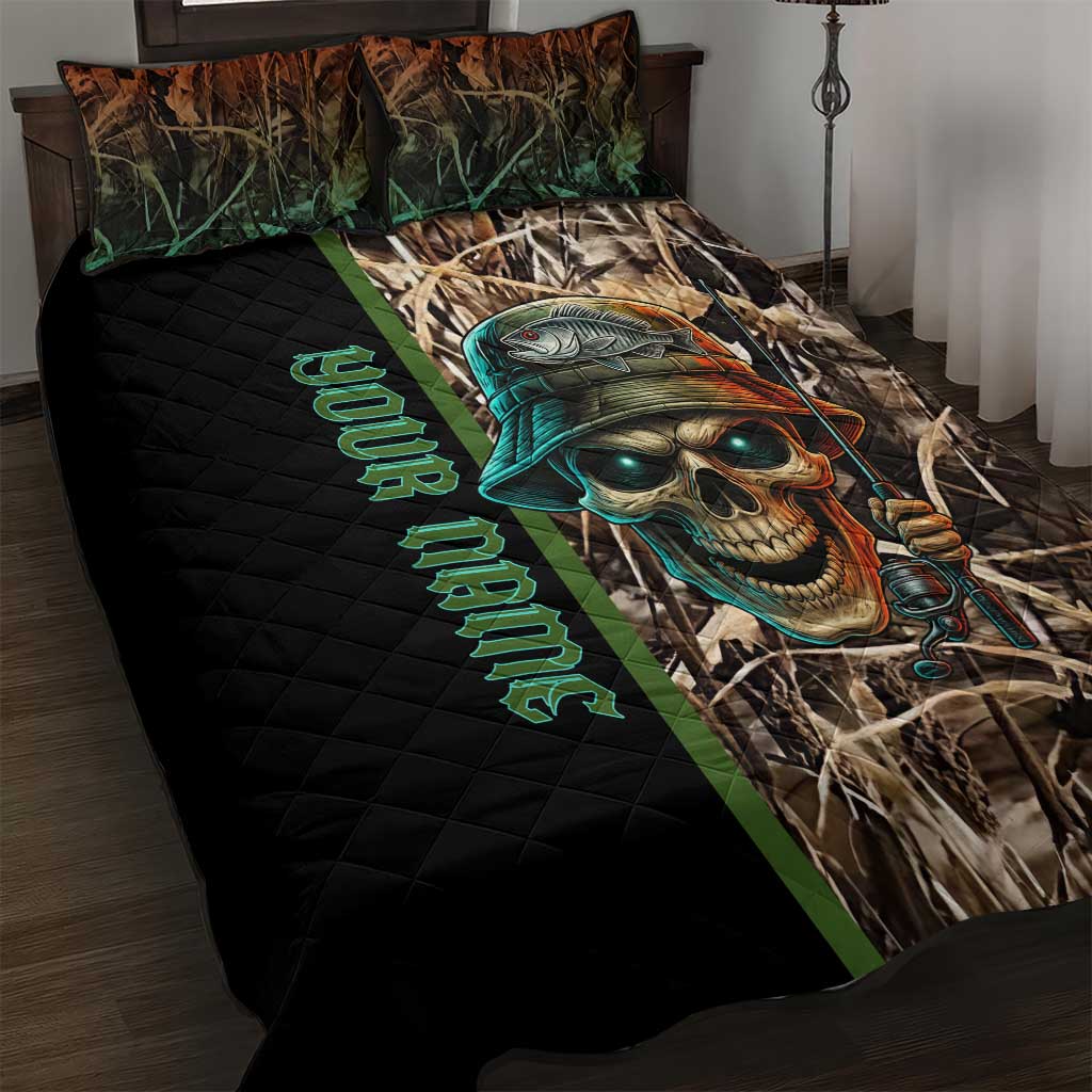 Personalized Fish Reaper Skull Quilt Bed Set Camouflage Background and Fishing Rod Graphic Design - Wonder Print Shop