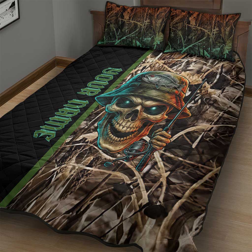 Personalized Fish Reaper Skull Quilt Bed Set Camouflage Background and Fishing Rod Graphic Design - Wonder Print Shop