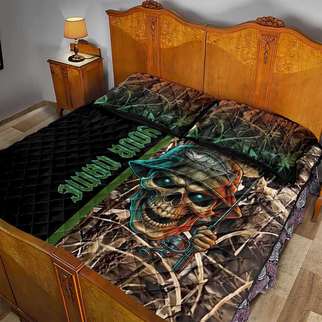 Personalized Fish Reaper Skull Quilt Bed Set Camouflage Background and Fishing Rod Graphic Design - Wonder Print Shop