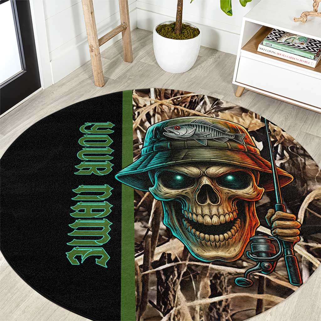 Personalized Fish Reaper Skull Round Carpet Camouflage Background and Fishing Rod Graphic Design - Wonder Print Shop