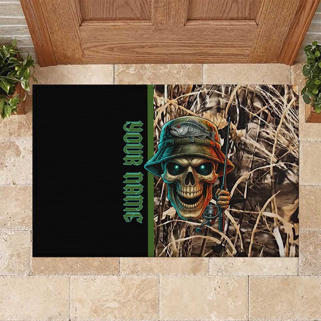 Personalized Fish Reaper Skull Rubber Doormat Camouflage Background and Fishing Rod Graphic Design - Wonder Print Shop
