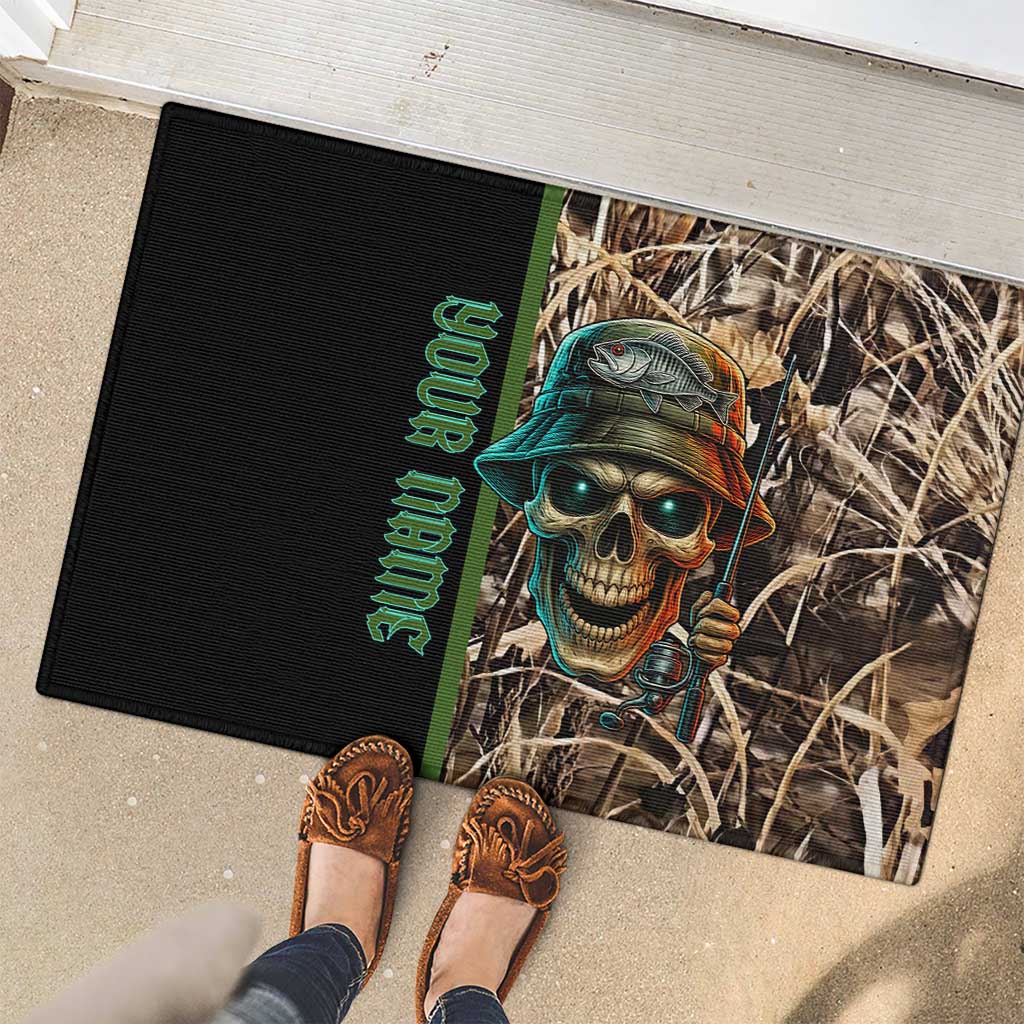 Personalized Fish Reaper Skull Rubber Doormat Camouflage Background and Fishing Rod Graphic Design - Wonder Print Shop