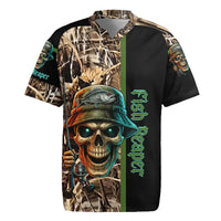 Personalized Fish Reaper Skull Rugby Jersey Camouflage Background and Fishing Rod Graphic Design - Wonder Print Shop
