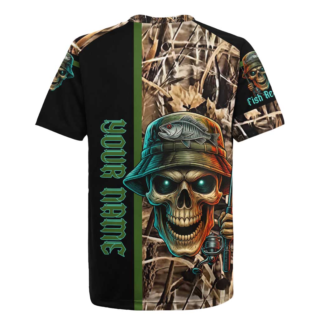 Personalized Fish Reaper Skull Rugby Jersey Camouflage Background and Fishing Rod Graphic Design - Wonder Print Shop