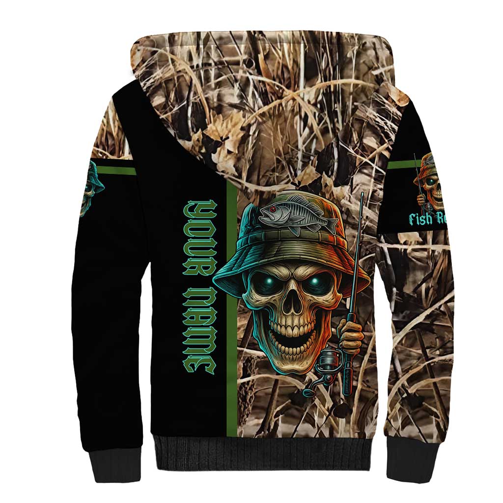 Personalized Fish Reaper Skull Sherpa Hoodie Camouflage Background and Fishing Rod Graphic Design - Wonder Print Shop