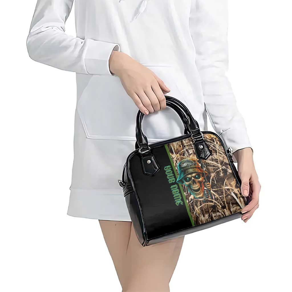 Personalized Fish Reaper Skull Shoulder Handbag Camouflage Background and Fishing Rod Graphic Design - Wonder Print Shop