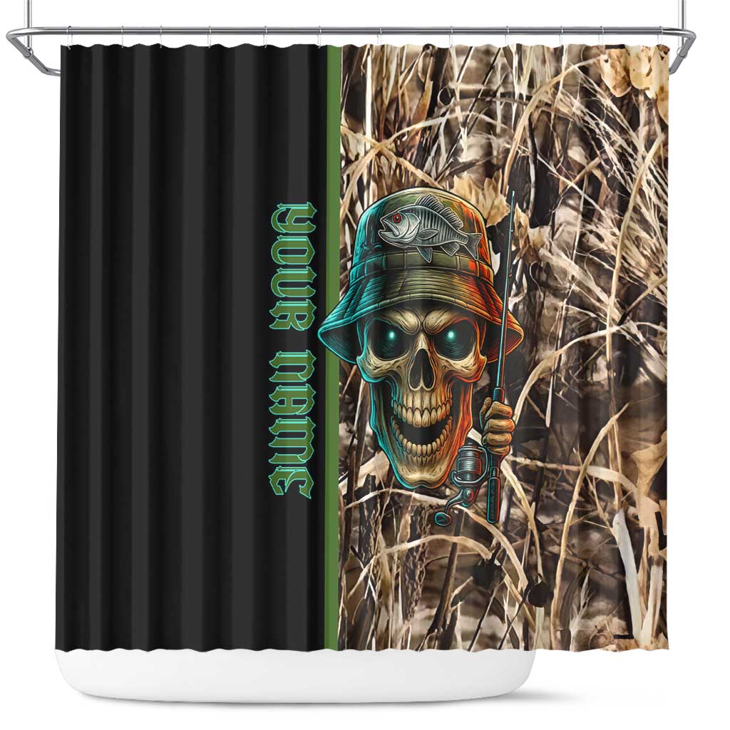 Personalized Fish Reaper Skull Shower Curtain Camouflage Background and Fishing Rod Graphic Design - Wonder Print Shop