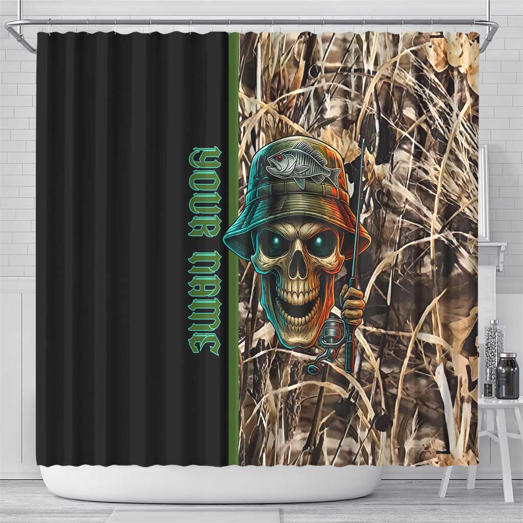 Personalized Fish Reaper Skull Shower Curtain Camouflage Background and Fishing Rod Graphic Design - Wonder Print Shop
