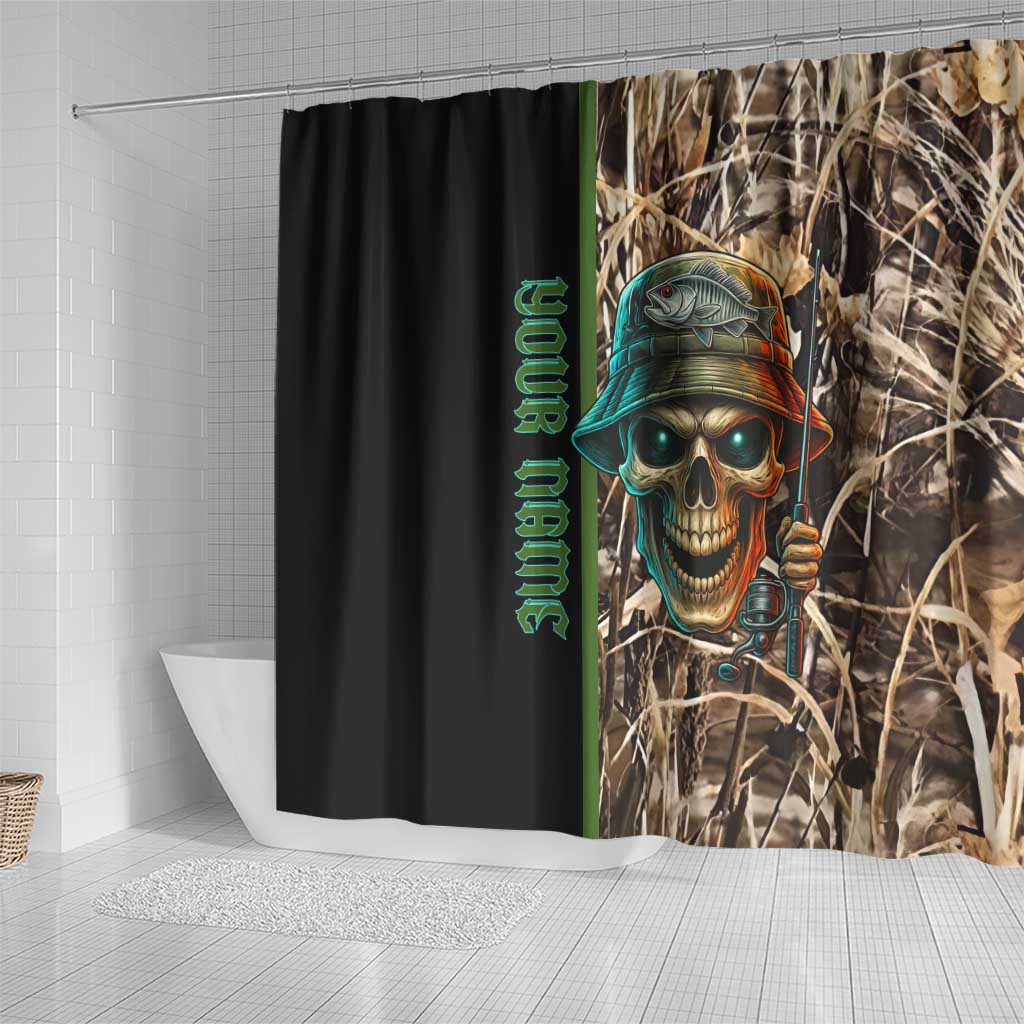Personalized Fish Reaper Skull Shower Curtain Camouflage Background and Fishing Rod Graphic Design - Wonder Print Shop