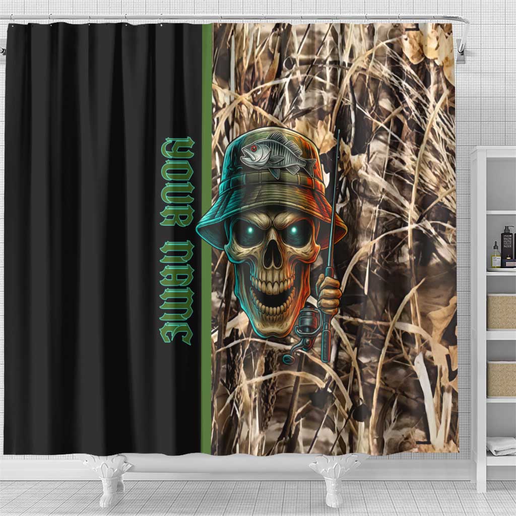 Personalized Fish Reaper Skull Shower Curtain Camouflage Background and Fishing Rod Graphic Design - Wonder Print Shop