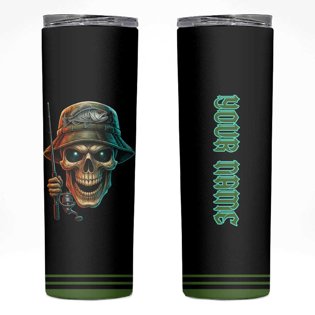 Personalized Fish Reaper Skull Skinny Tumbler Camouflage Background and Fishing Rod Graphic Design - Wonder Print Shop