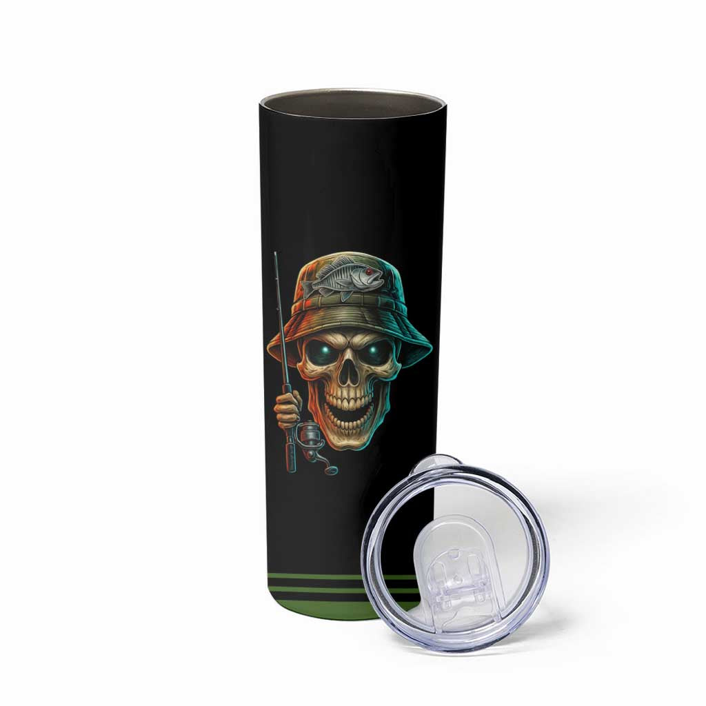 Personalized Fish Reaper Skull Skinny Tumbler Camouflage Background and Fishing Rod Graphic Design - Wonder Print Shop