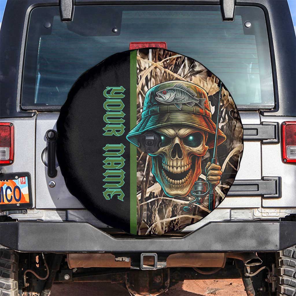 Personalized Fish Reaper Skull Spare Tire Cover Camouflage Background and Fishing Rod Graphic Design - Wonder Print Shop