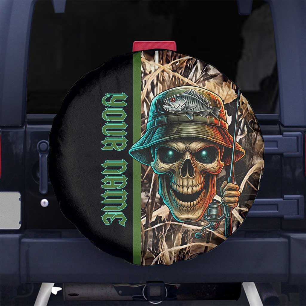 Personalized Fish Reaper Skull Spare Tire Cover Camouflage Background and Fishing Rod Graphic Design - Wonder Print Shop